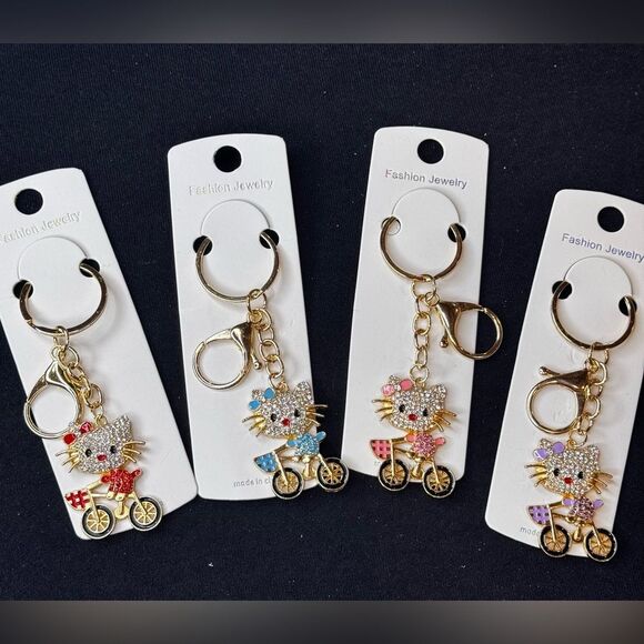 Mint BAG CHARM Sparkly Cat on Bicycle Keychain/Purse Charm Blue - Picture 3 of 11